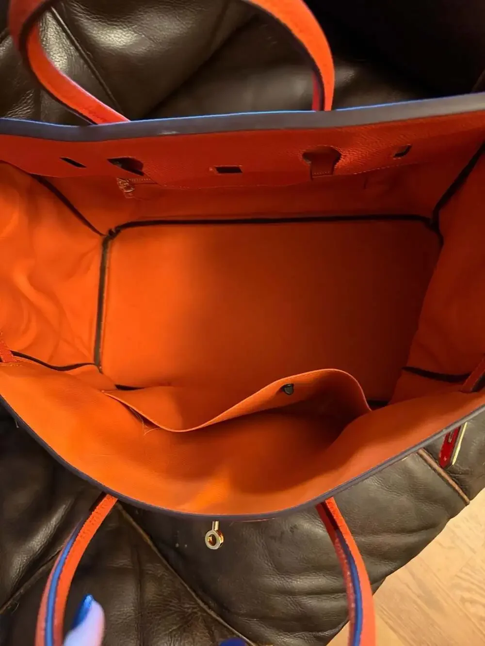 Orange leather tote bag